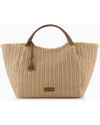 Emporio Armani - Oversized Woven Straw Shopper Bag With Logo Charm - Lyst