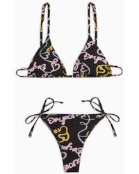 Emporio Armani - Logomania-print Padded Triangle Bikini - Lyst