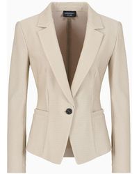 Emporio Armani - Icon Lapel Jacket In Jacquard Fabric With Micro-wavy Embossed Ribbing - Lyst