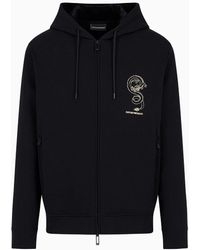 Emporio Armani - Double-jersey Hooded Sweatshirt With Dragon Embroidery - Lyst