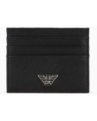 Emporio Armani - Asv Regenerated Saffiano Leather Card Holder With Eagle Plate - Lyst