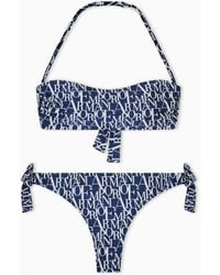 Emporio Armani - Logomania Print Padded Bandeau Bikini - Lyst