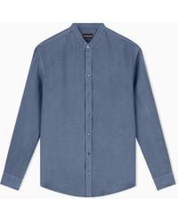 Emporio Armani - Garment-Dyed Linen Shirt With Guru Collar - Lyst