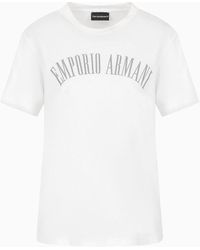 Emporio Armani - T-shirt In Jersey Organico Con Logo Glitter Asv - Lyst