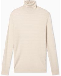 Emporio Armani - Pull À Col Roulé En Laine Vierge Point Mousse Avec Torsades - Lyst