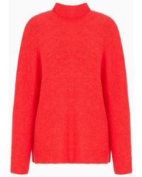 Emporio Armani - Seamless Mock-neck Jumper In A Wool-alpaca Blend With Buttons - Lyst