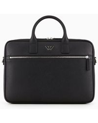 Emporio Armani - Asv Regenerated Saffiano Leather Business Bag With Eagle Plate - Lyst