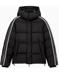 Emporio Armani - Quilted Down Jacket With Hood And Stripes On Sleeves - Lyst