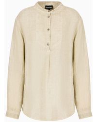 Emporio Armani - Asv Garment-dyed Organic Linen Shirt With Guru Collar - Lyst