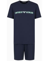 Emporio Armani - Pyjama Coupe Confortable En Coton Biologique Très Grand Logo Asv - Lyst