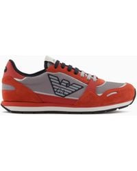 Emporio Armani - Mesh Sneakers With Suede Details And Eagle Patch - Lyst