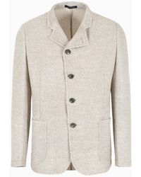 Emporio Armani - Guru-collar Jacket In A Knit-effect Linen-blend Jersey - Lyst