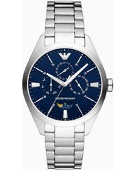 Emporio Armani - Three-hand Moonphase Stainless Steel Watch - Lyst