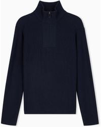Emporio Armani - Ribbed Virgin Wool Half-Zip Sweater - Lyst