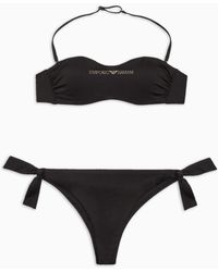 Emporio Armani - Lycra Padded Bandeau Bikini With Micro-studded Logo - Lyst