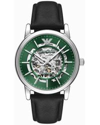 Emporio Armani - Automatic Black Leather Watch - Lyst