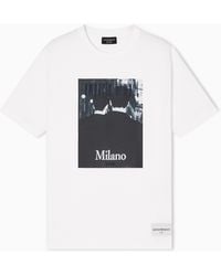 Emporio Armani - Icon Jersey T-Shirt With Photographic Print And Embroidery - Lyst