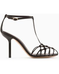 Emporio Armani - Nappa-leather T-sandals With Mesh-weave Heels - Lyst