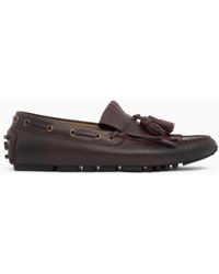 Emporio Armani - Printed Leather Loafers With Tassels And A Rubber Sole - Lyst
