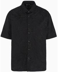 Emporio Armani - Oversized, Short-sleeved Poplin Shirt With All-over Ramage Embroidery - Lyst