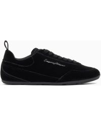 Emporio Armani - Velvet Low-Top Sneakers With An Embroidered Side Logo - Lyst