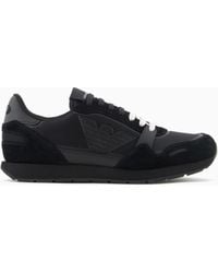 Emporio Armani - Mesh Sneakers With Suede Details And Eagle Patch - Lyst