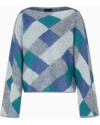 Emporio Armani - Pull À Encolure Bateau En Mélange De Laine Et Mohair Jacquard Avec Motif All Over - Lyst