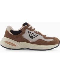 Emporio Armani - Mesh Sneakers With Suede Details And An Eagle Logo - Lyst