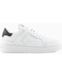 Emporio Armani - Leather Sneakers With Back Eagle - Lyst