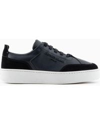 Emporio Armani - Leather Sneakers With Suede Details And Embossed Logo - Lyst