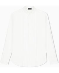 Emporio Armani - Dress Shirt With A Mandarin Collar And Vertical Pleats - Lyst