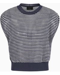 Emporio Armani - Striped-Effect Openwork Jumper - Lyst