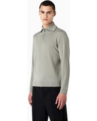Emporio Armani - Mock-neck Jumper With Partial Zip In Plain-knit Virgin Wool With Logo Embroidery Detail - Lyst