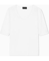 Emporio Armani - Jersey Jumper With A V-Neck And Jacquard Pattern Essential - Lyst