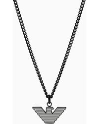 Emporio Armani - Silver And Black Stainless Steel Pendant Necklace - Lyst