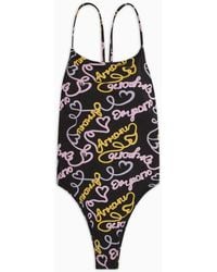 Emporio Armani - Padded One-piece Swimsuit With Logomania Print - Lyst