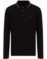 Emporio Armani - Stretch Piqué Polo Shirt With Logo, 96% Cotton 4% Elastane, Black, Size: Xs - Lyst