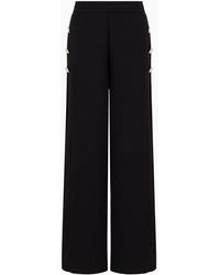 Emporio Armani - Double-jersey Palazzo Trousers With Golden Buttons - Lyst