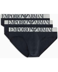 Emporio Armani - Three-pack Of Asv Shiny Logo Waistband Organic-cotton Briefs - Lyst