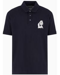 Emporio Armani - Poloshirt Aus Merzerisiertem Pikee Mit Einer Französischen Bulldogge Als Stickerei - Lyst