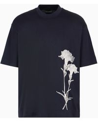 Emporio Armani - Asv Oversized Jersey T-Shirt With Gradient-Effect Stripe Embroidery - Lyst