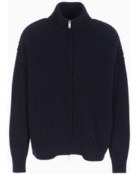 Emporio Armani - Asv Capsule Full-zip Blouson In A Cob-stitch Recycled Wool-blend Knit - Lyst