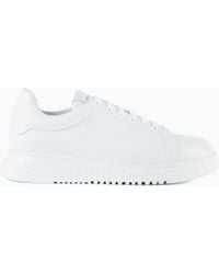 Emporio Armani - Tumbled Leather Sneakers With Knurled Soles - Lyst