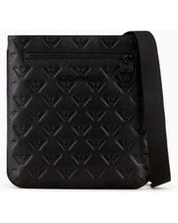 Emporio Armani - Flat Leather Shoulder Bag With All-Over Embossed Eagle - Lyst
