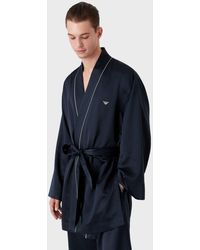 Emporio Armani Vestaglia Kimono In Satin - Blu