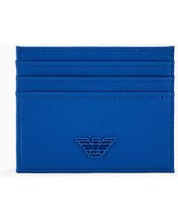 Emporio Armani - Armani Sustainability Values Regenerated Saffiano Leather Card Holder With Rubberised Eagle - Lyst