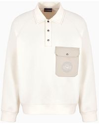 Emporio Armani - Double-jersey Sweatshirt With A Polo-shirt Collar, Pocket And Logo Embroidery - Lyst