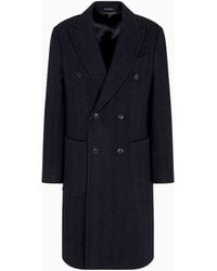 Emporio Armani - Double-Breasted Chevron Mélange Wool Coat - Lyst