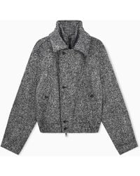 Emporio Armani - Herringbone Wool Blend Jacket With A Front Zipper Closure - Lyst