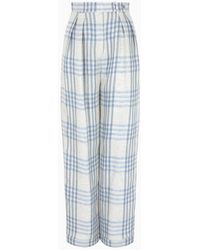 Emporio Armani - Icon Jacquard Linen Trousers With Pleats And Checked Motif - Lyst